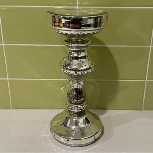Glass Candle Holder (9″) – Elegant Silver Finish 9″ Height